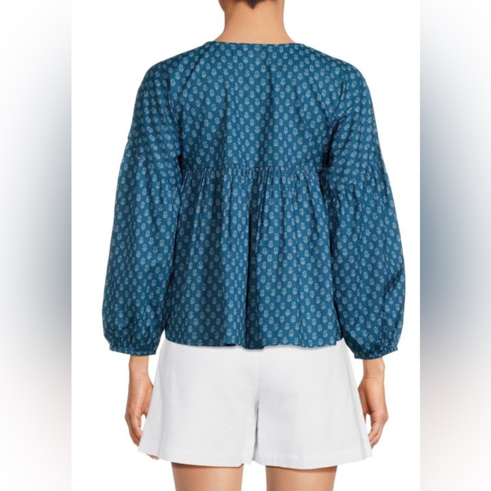 Faherty Women’s Navy Lyla Organic Cotton Floral Drop Shoulder Top Blouse - XL - Picture 2 of 11